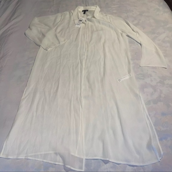 Eileen Fisher Bone Sheer  Open Front Silk Open  Long Jacket NWT - Picture 10 of 14